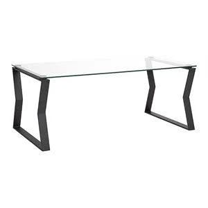 Stylish Black Metal Coffee Table with Tempered Glass Top | Image