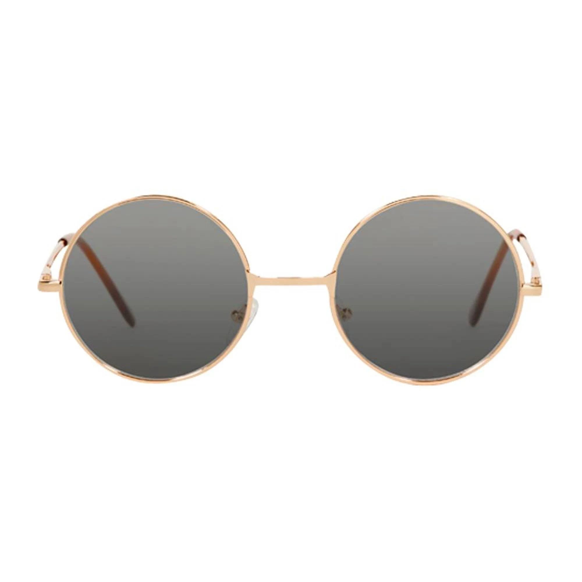 Gold Framed Black Lens Sunglasses with UV Protection and Microfiber Pouch | Image