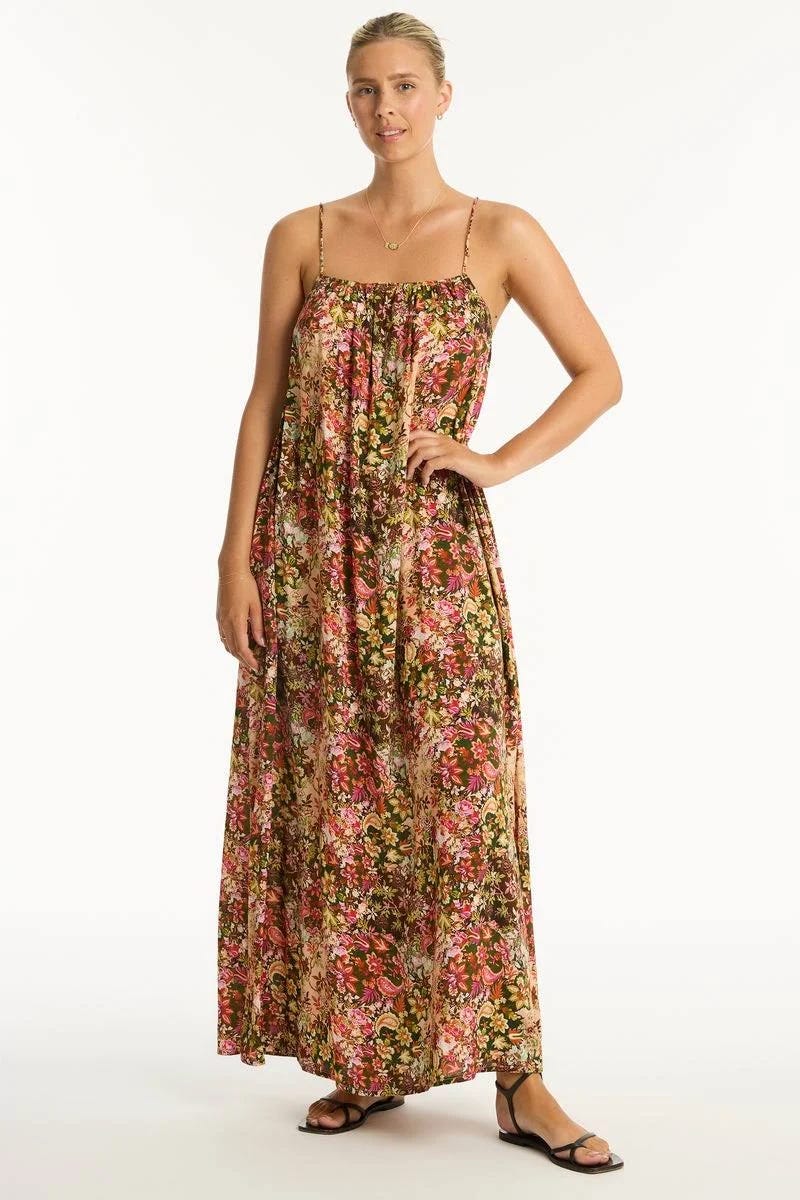 Pink Floral Maxi Sundress with Adjustable Back Tie | Image