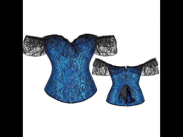 women-floral-lace-off-shoulder-corset-bustier-boned-overbust-corset-bodyshaper-lingerie-top-blue-m-1