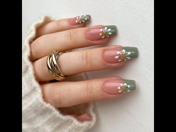 imsohot-glossy-flower-press-on-nails-medium-length-green-coffin-fake-nails-french-cute-false-nails-b-1