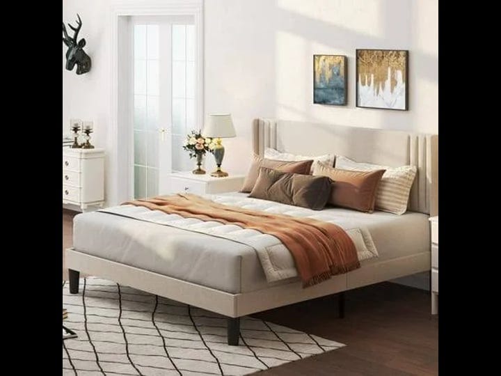 queen-bed-frame-with-upholstered-headboard-lofka-metal-platform-bed-frame-beige-yellow-1