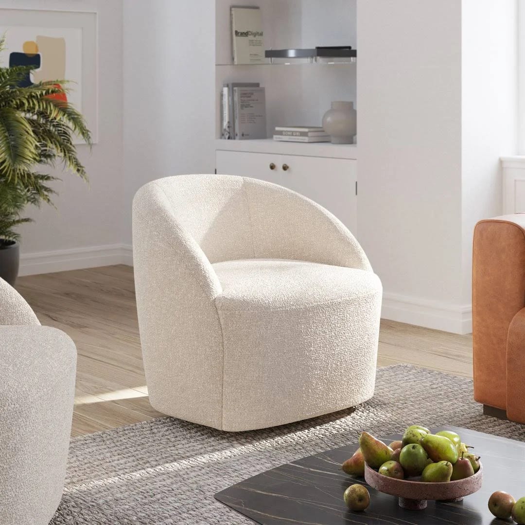 Elegant Swivel Lounge Chair in White Polyester Blend | Image