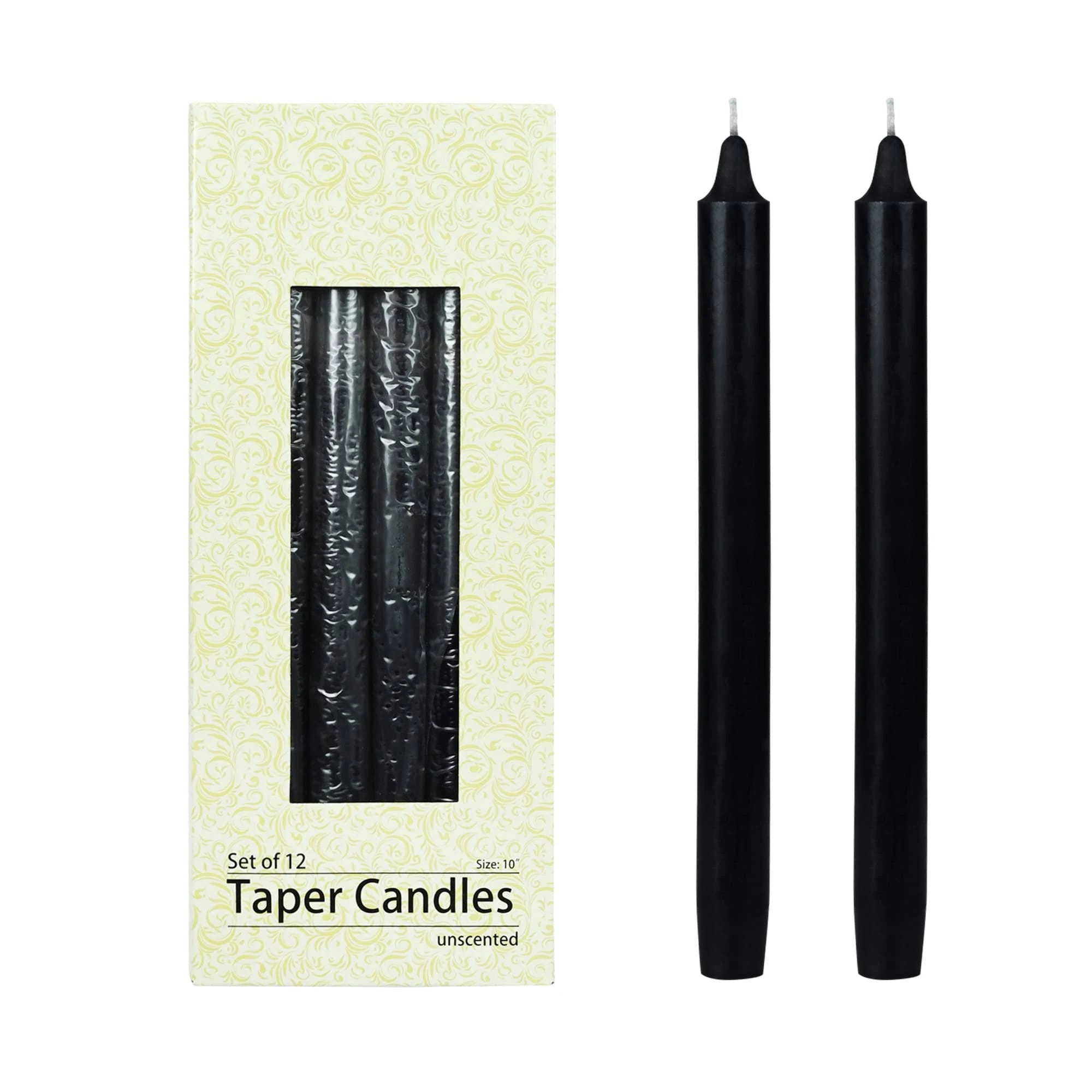 Zest's Black Straight Taper Candles - 12 Packs in 10 Inch Sizes | Image