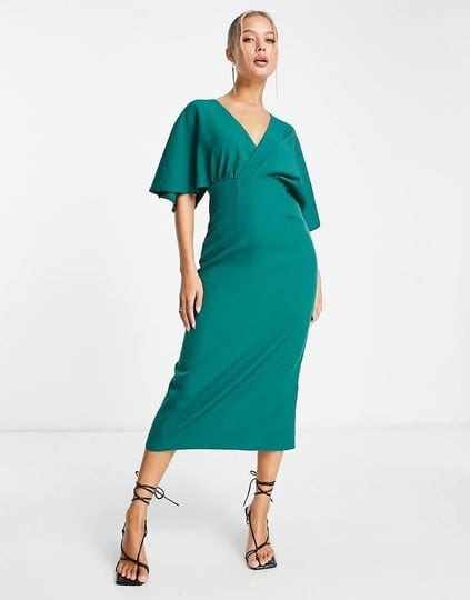 asos-design-pleated-blouson-midi-dress-in-forest-green-1