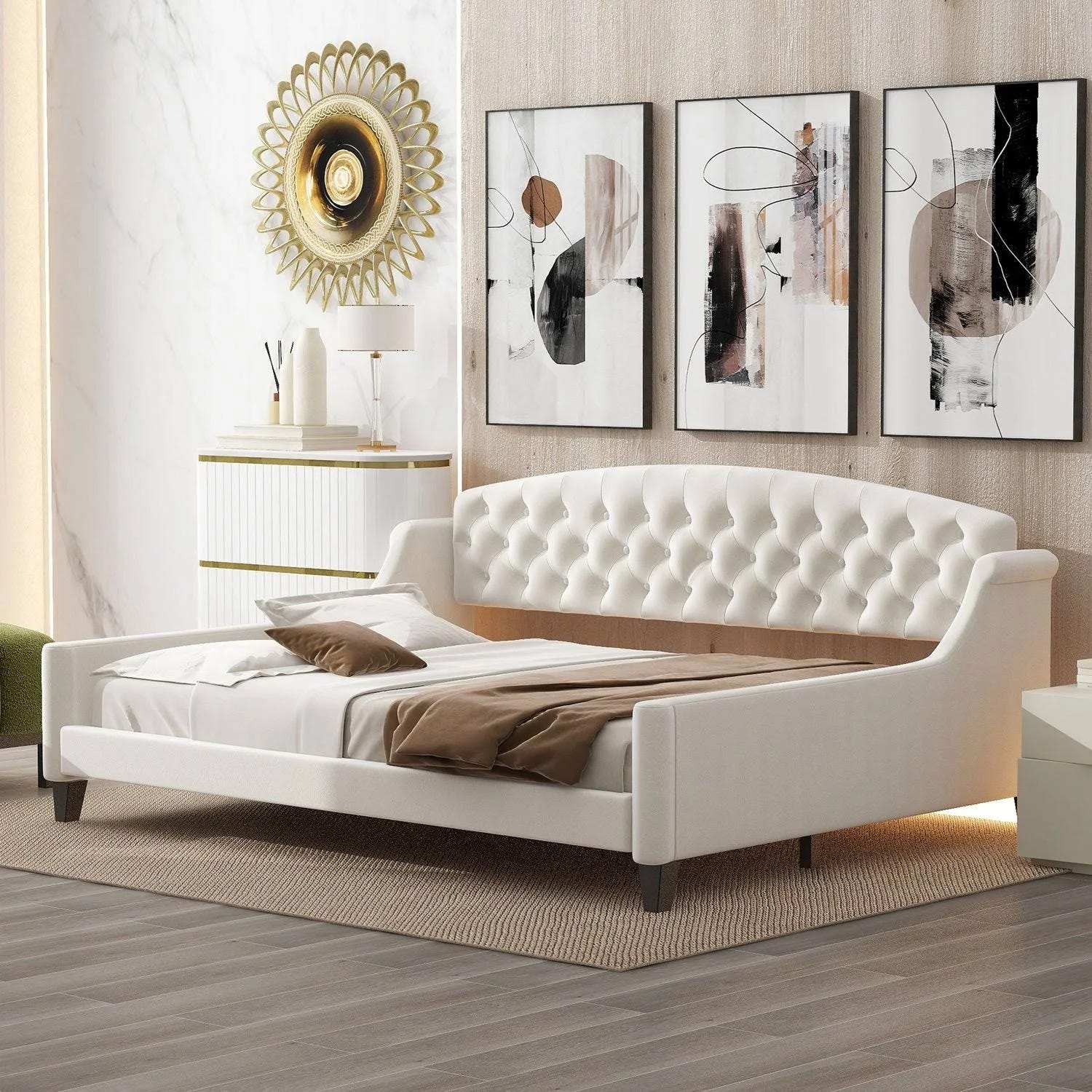 Luxury Tufted Beige Full Size Daybed for Living Spaces | Image