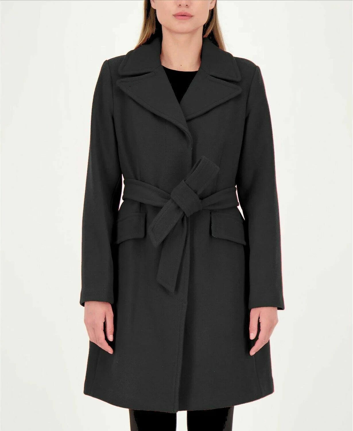 Timeless Wool Blend Midi Coat with Belt and Pockets, Black by Kate Spade | Image