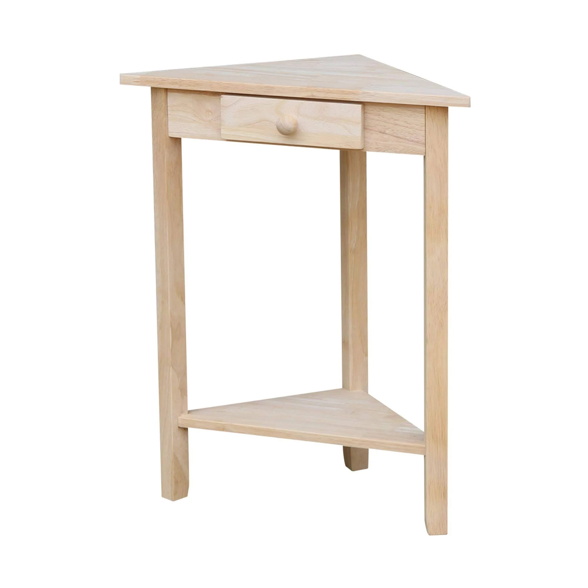 Stylish White Corner Table with One Drawer and Lower Shelf | Image