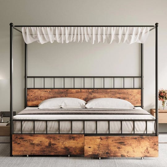 likimio-canopy-bed-frame-king-with-wooden-headboard-and-drawer-king-size-bed-frame-with-4-removable--1