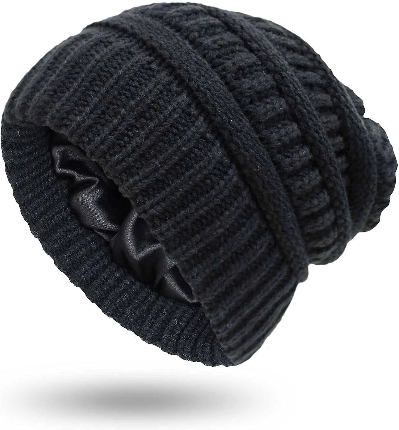 Fashionable Winter Beanie for Women: Thick and Soft Knit Cap - D#119 Black | Image