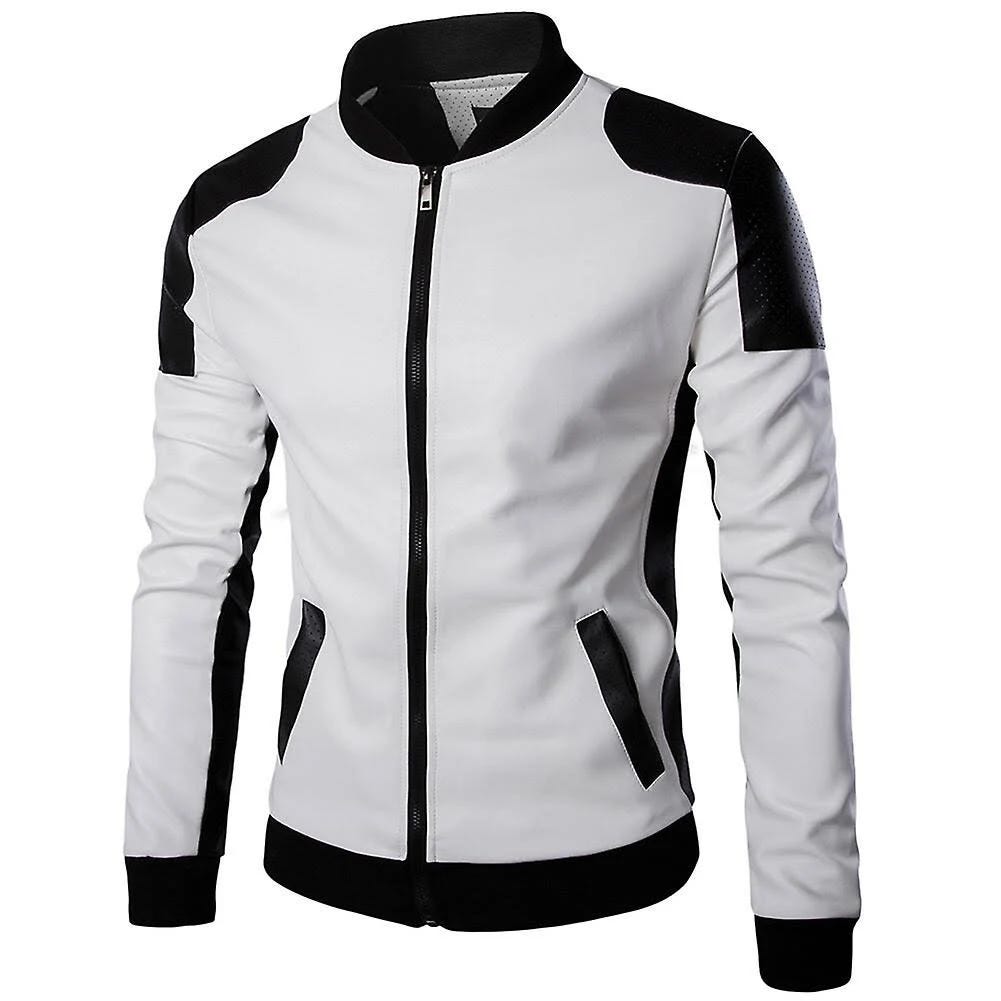 Classic Retro Biker Racer Leather Jacket in White | Image