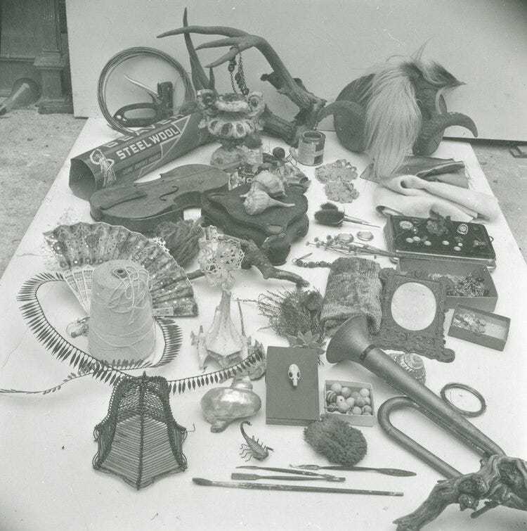 Black and white photograph of random items.