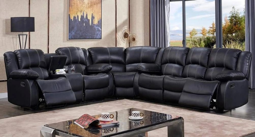 black-top-grain-leather-match-reclining-sectional-w-cup-holders-mcferran-sf3596-1