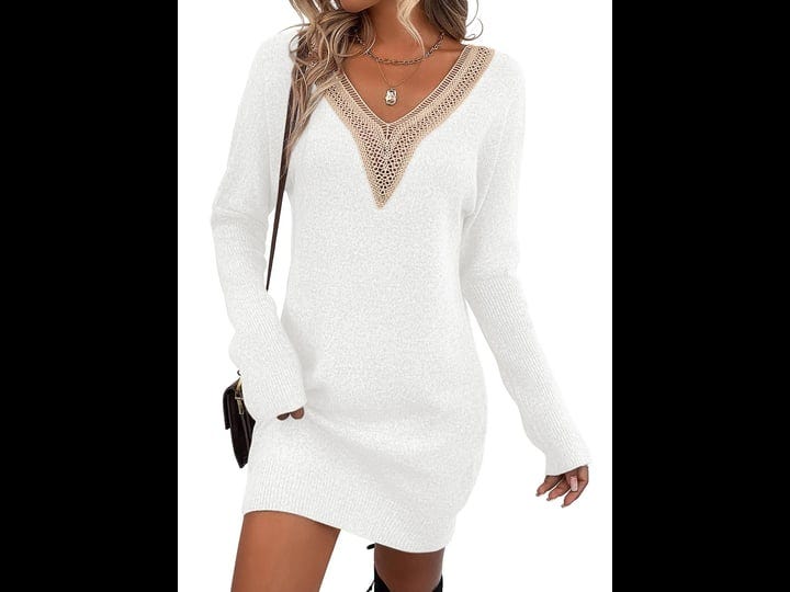 sidefeel-women-lace-trim-v-neck-long-sleeve-sweater-dress-bodycon-knit-mini-pullover-dresses-1