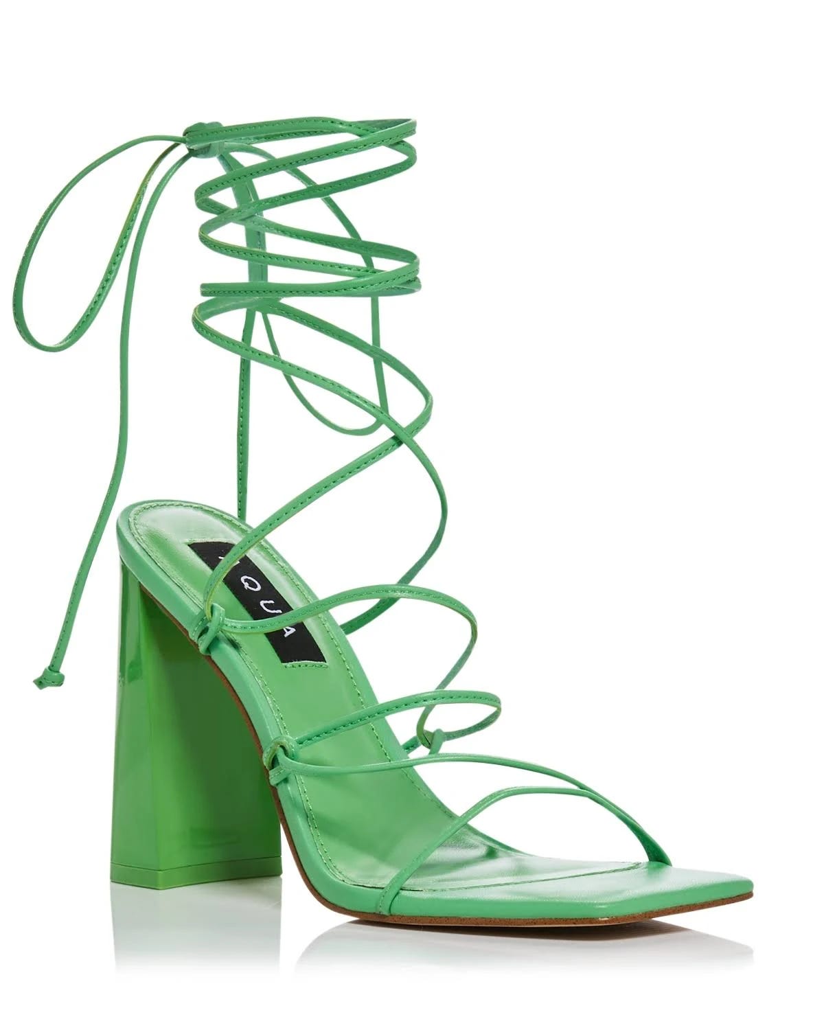 Stylish Aqua Square Toe Green Strappy Block Heels - Casual Shoe for Women | Image