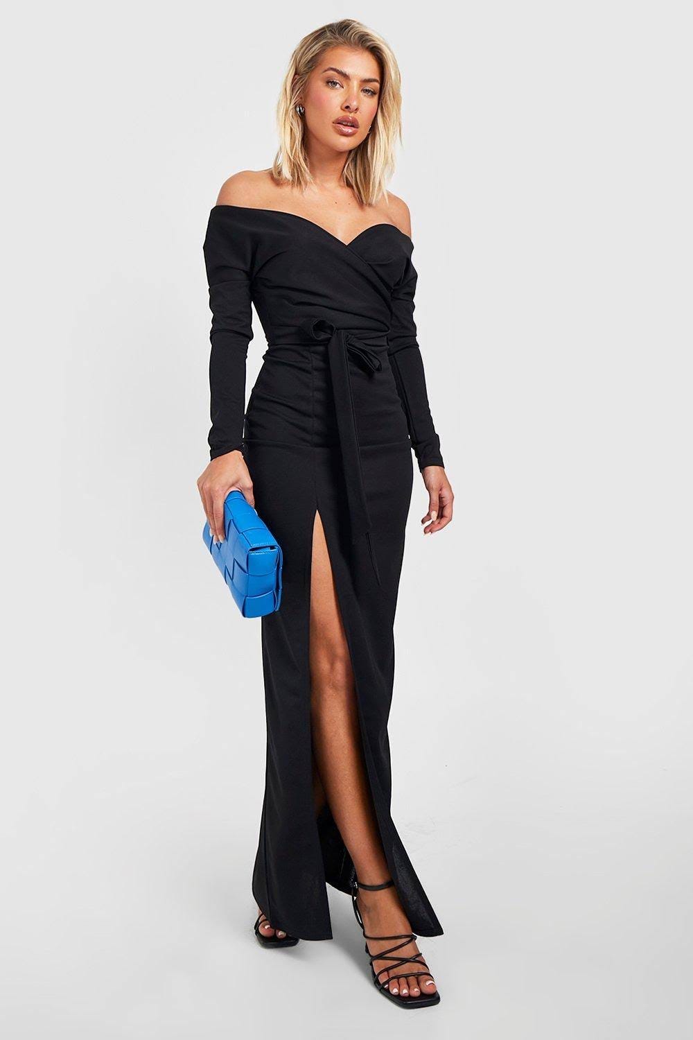 Black Maxi Bridesmaid Dress by boohoo - Split Sleeves and Statement Style | Image