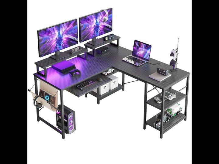 l-shaped-desk-led-95-2-inch-computer-corner-desk-with-keyboard-tray-monitor-stand-carbon-fiber-1