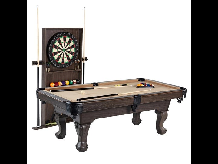 barrington-billiards-90-ball-and-claw-leg-pool-table-with-cue-rack-dartboard-set-tan-1