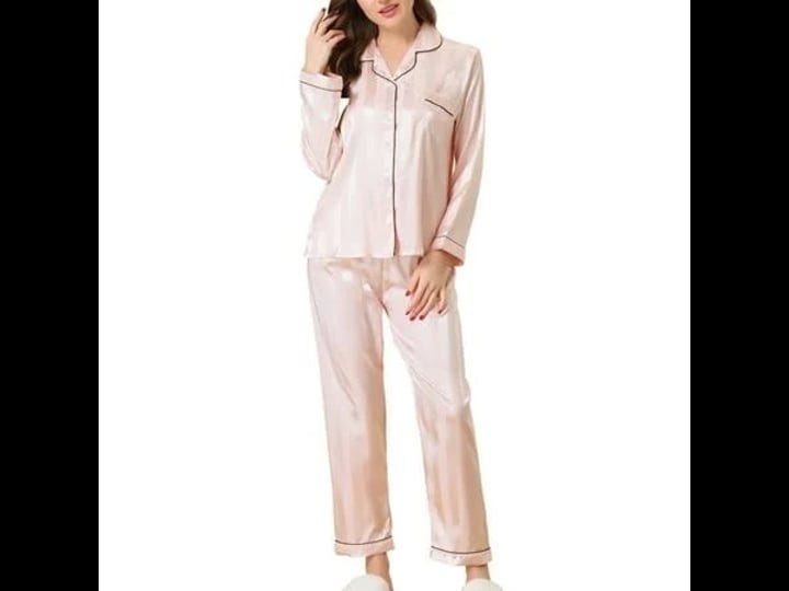 unique-bargains-womens-nightwear-with-pants-lounge-satin-button-down-pajama-sleepwear-sets-womens-si-1