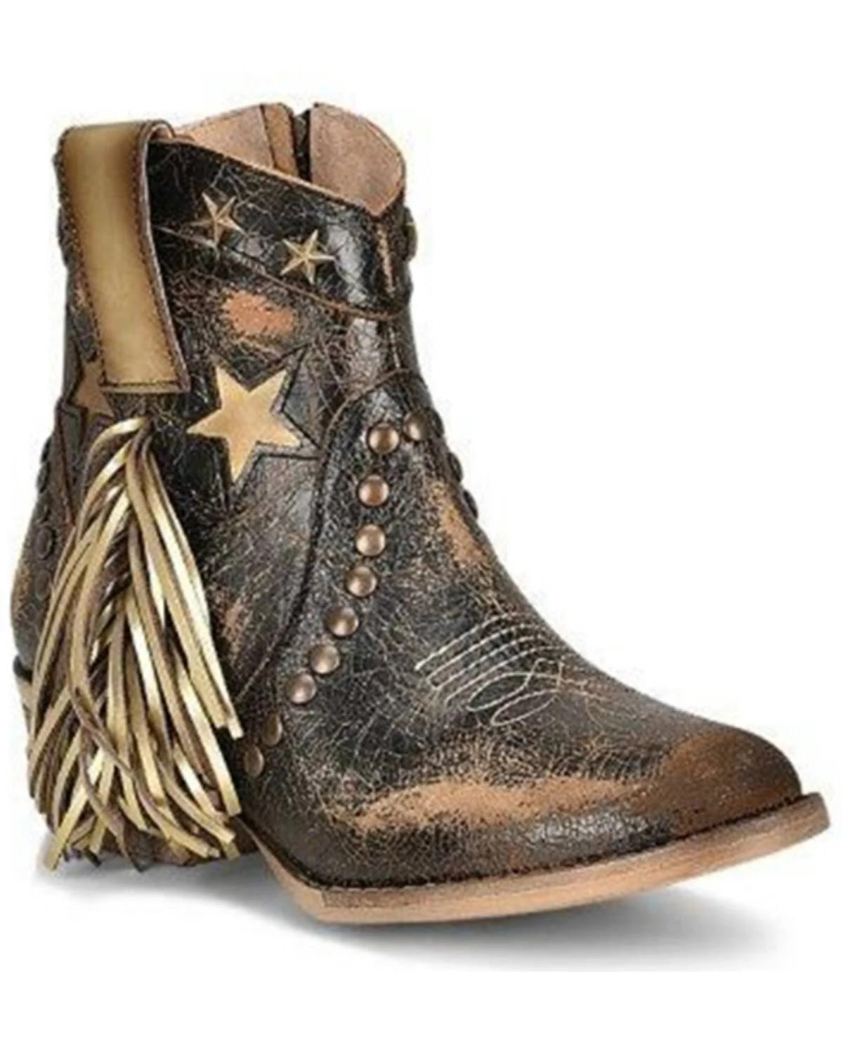 Circle G Western Fringe Booties with Gold Studs | Image