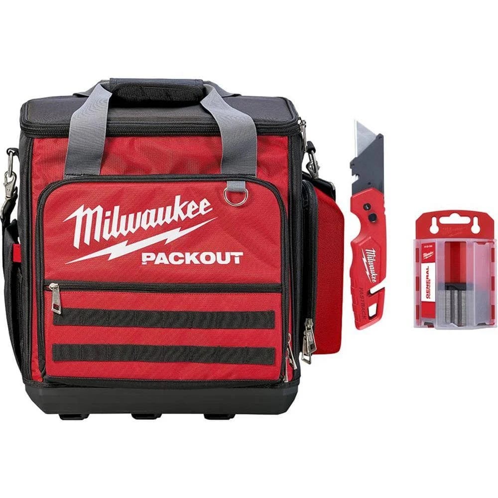 Milwaukee 11-inch PACKOUT Tech Tool Bag with Folding Utility Knife and 50-Pack Utility Blade Set | Image