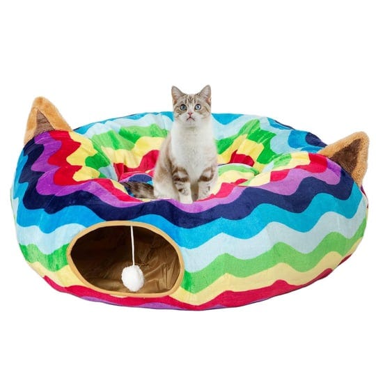 luckitty-rainbow-wave-cat-dog-tunnel-bed-with-washable-cushion-big-tube-playground-toys-plush-3-ft-d-1