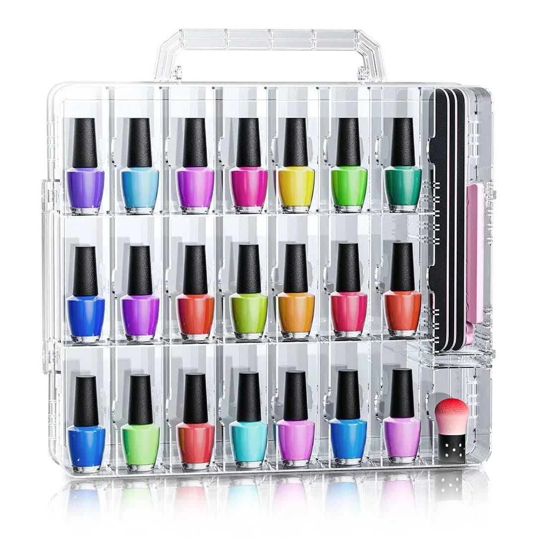 Beloving Transparent Nail Polish Holder: Store 48 Bottles, Adjustable Divider | Image