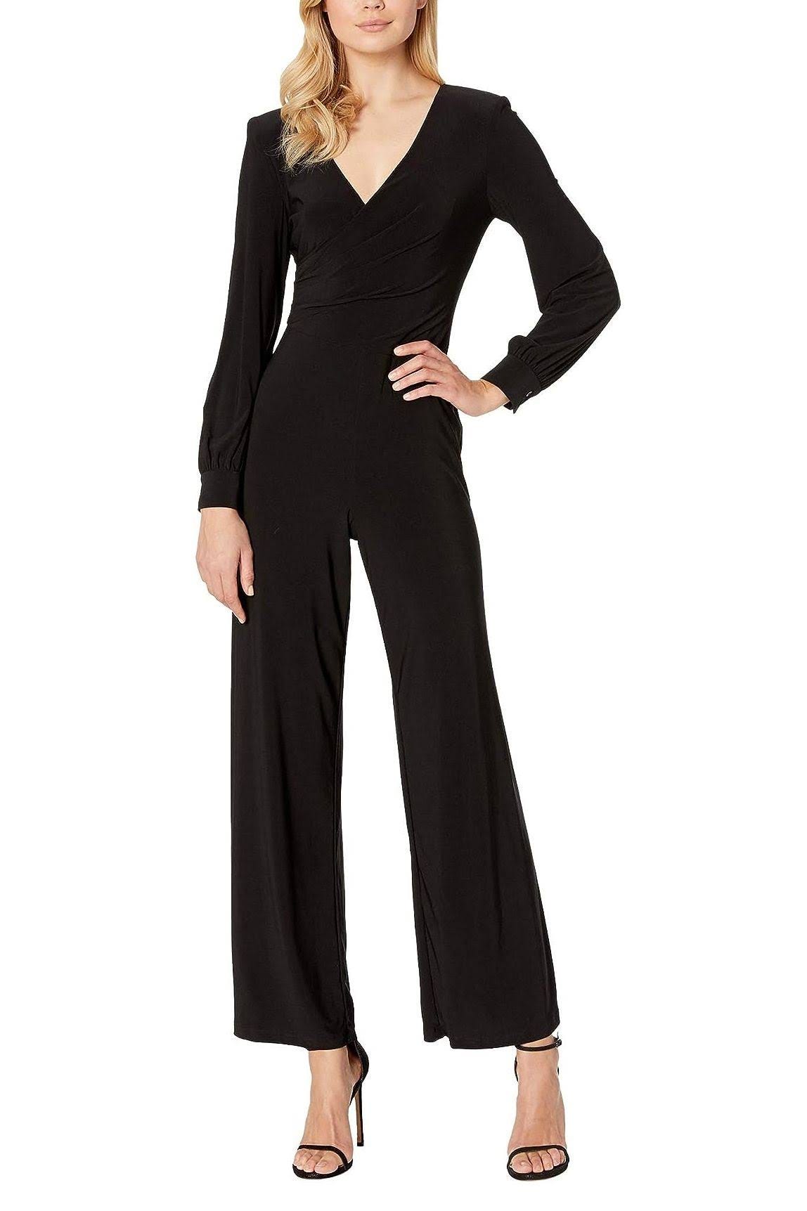 Black Long Sleeve Jumpsuit with Wrap-Around Fit by Adrianna Papell | Image