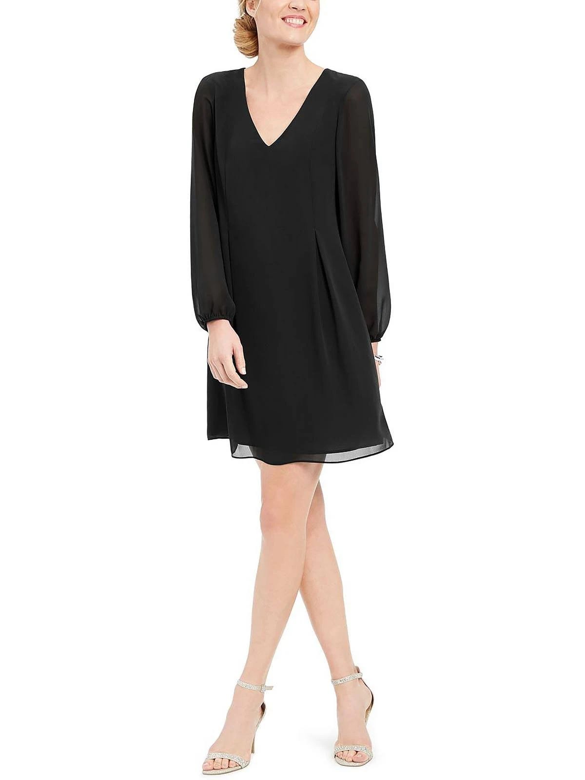 Elegant Black Mini Shift Dress with Bow-Back Detail | Image