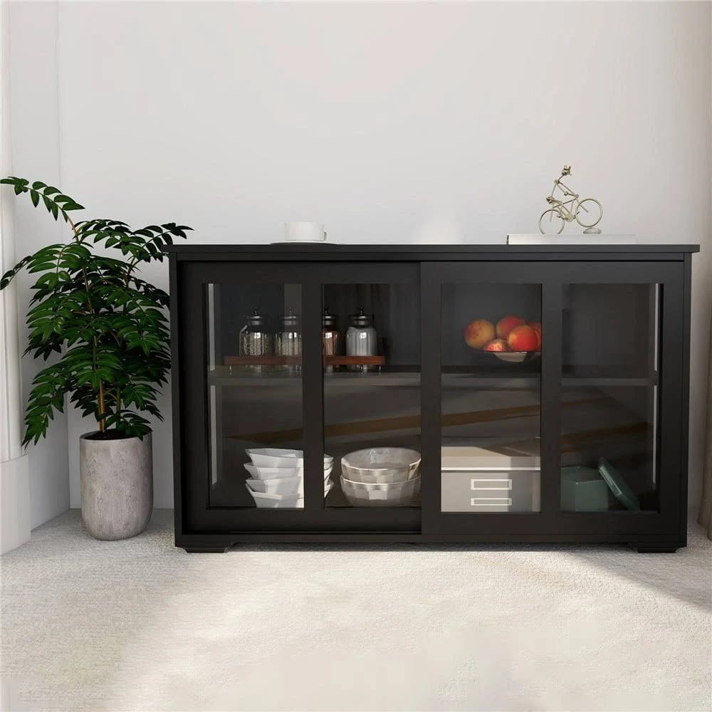 Luxury Black Kitchen Storage Cabinet with Glass Door | Image