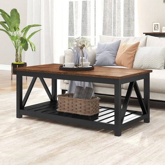 choochoo-black-coffee-table-rustic-vintage-table-with-shelf-for-living-room-40-inch-1