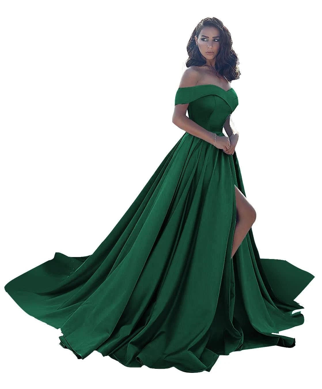 Plus Size Prom Dress with Pockets in Dark Green Satin - Perfect for Evening Parties | Image