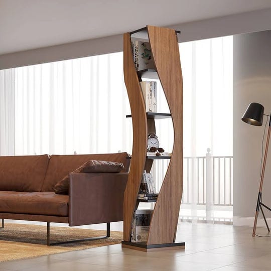 5-tier-geometric-bookshelf-curved-shape-industrial-bookcase-in-walnut-black-rotating-1
