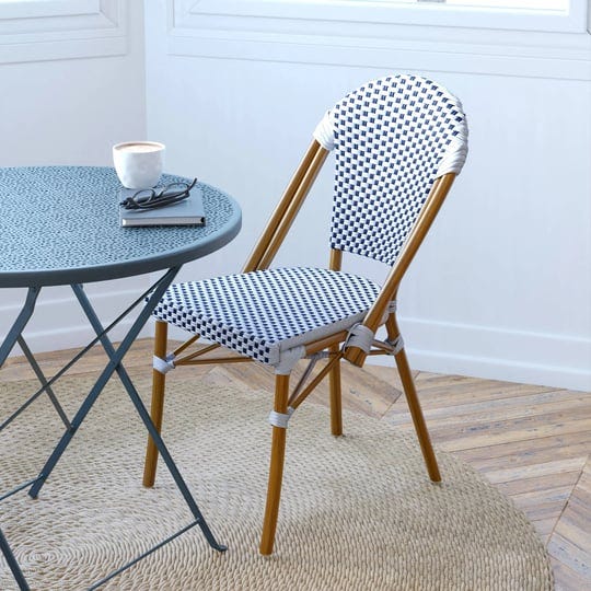 merrick-lane-set-of-two-indoor-outdoor-stacking-french-bistro-chairs-with-white-and-navy-patterned-s-1