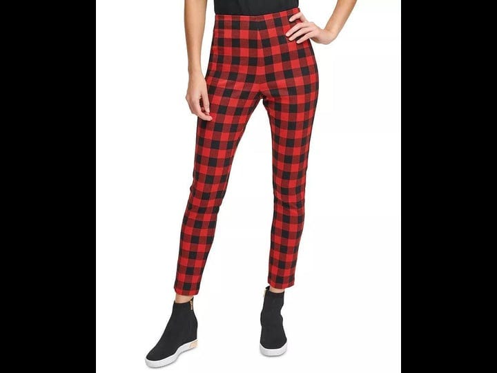 dkny-womens-plaid-pull-on-leggings-bright-red-size-extra-small-1