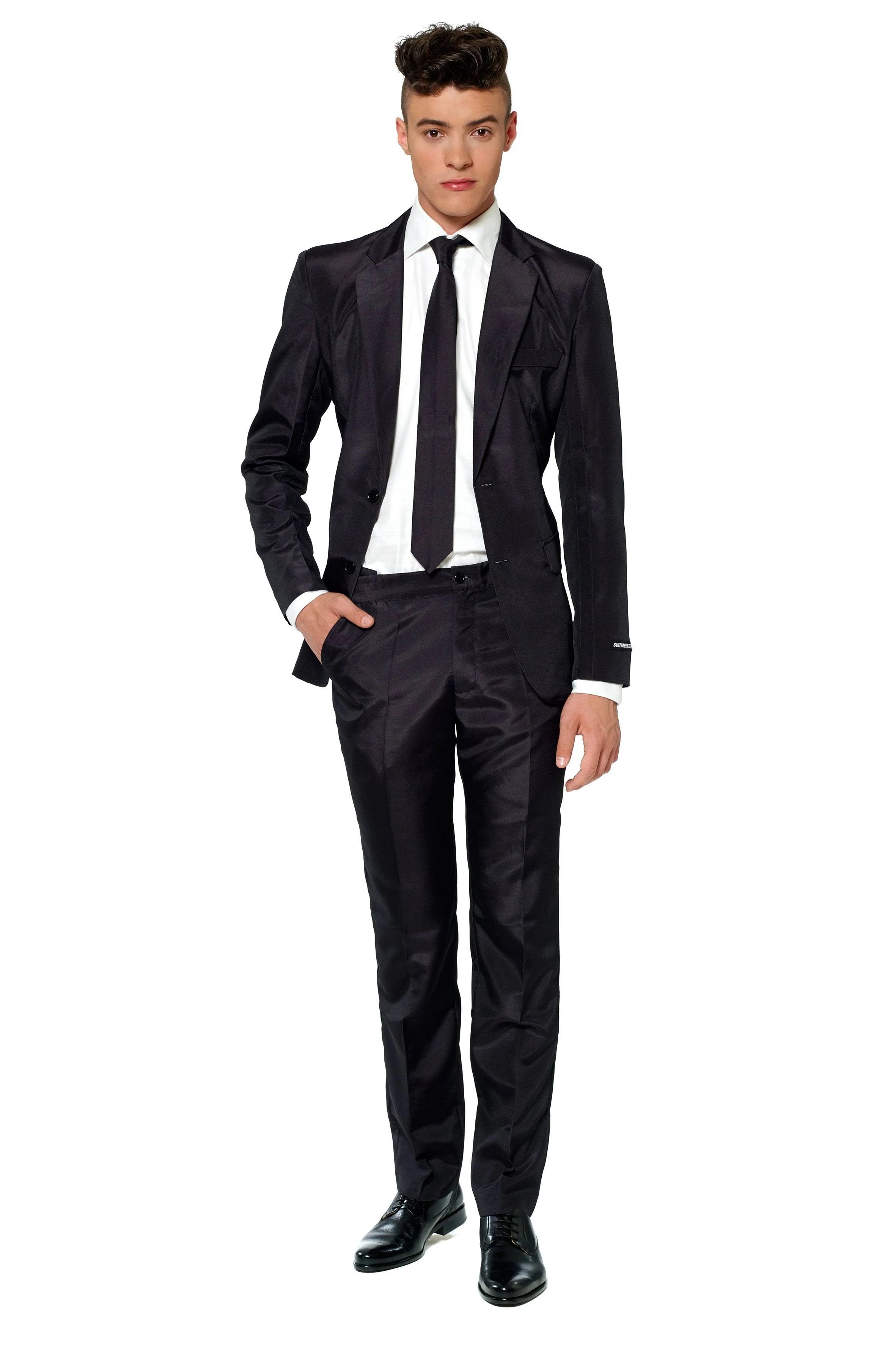 Midnight Black Men's Suit by Suitmeister Solid - Elegant Black Suit for Halloween | Image