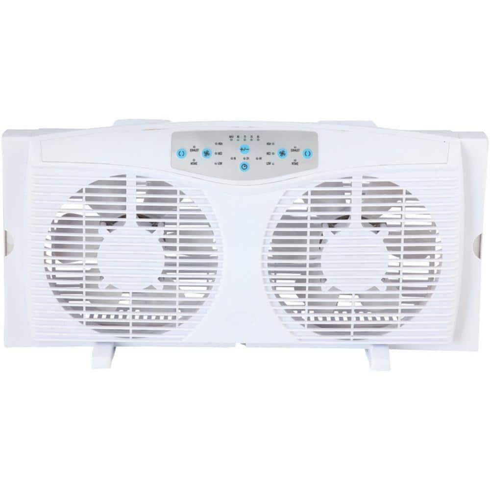Optimus 8 Electronic Twin Window Fan with LED and Thermostat | Image