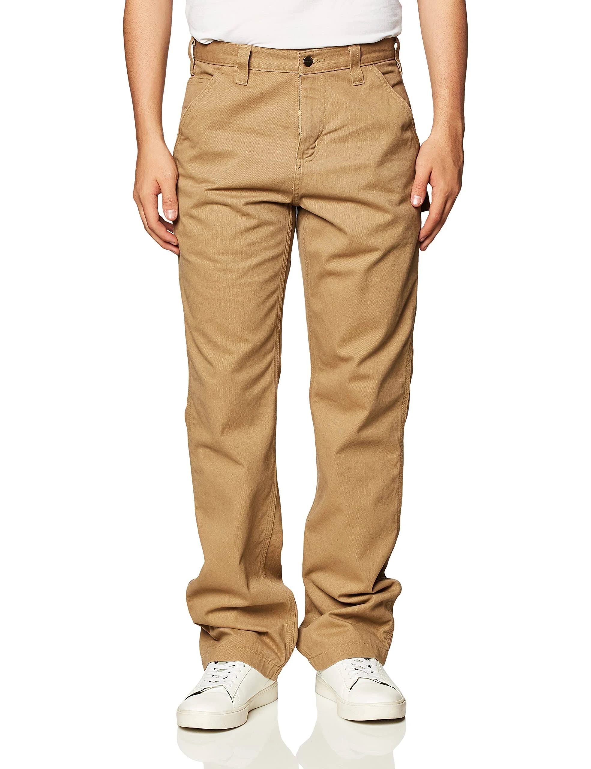 Relaxed Fit Khaki Work Pants with Tool Pockets and Hammer Loop | Image