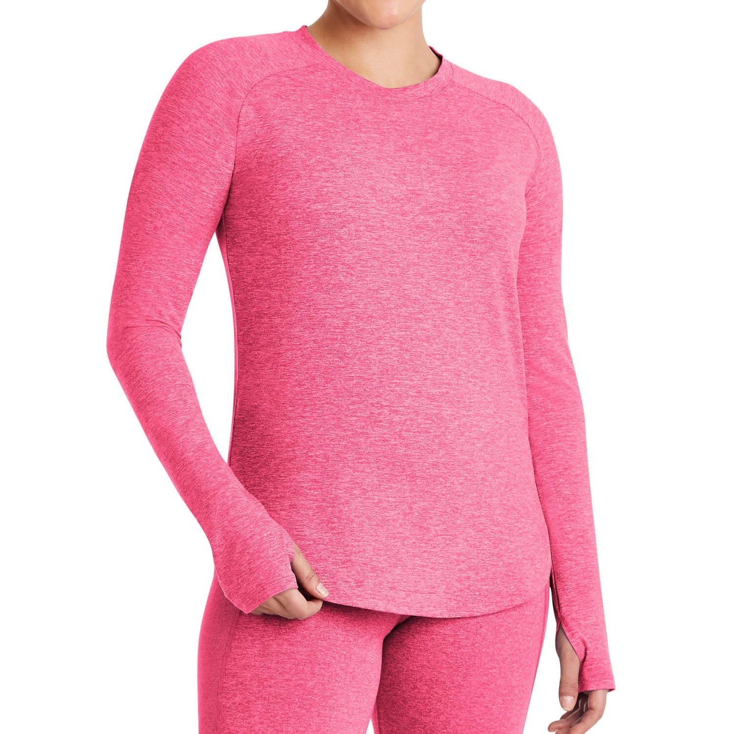 Soft and Stylish Curved Hem Long Sleeve Top in Fuchsia Heather | Image