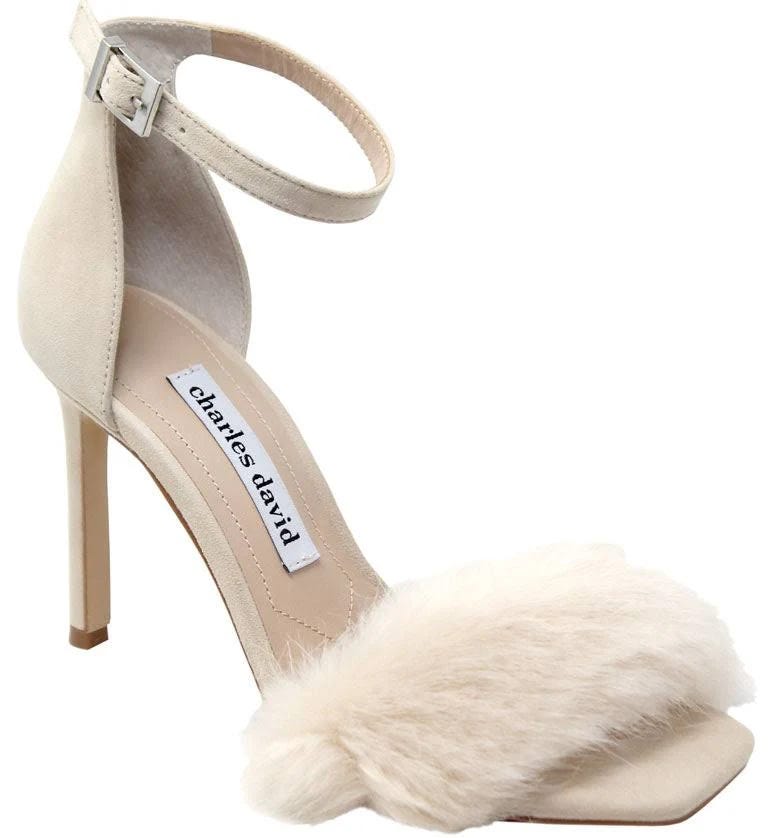 Stylish Suede Thong Heels with Faux Fur Strap | Image