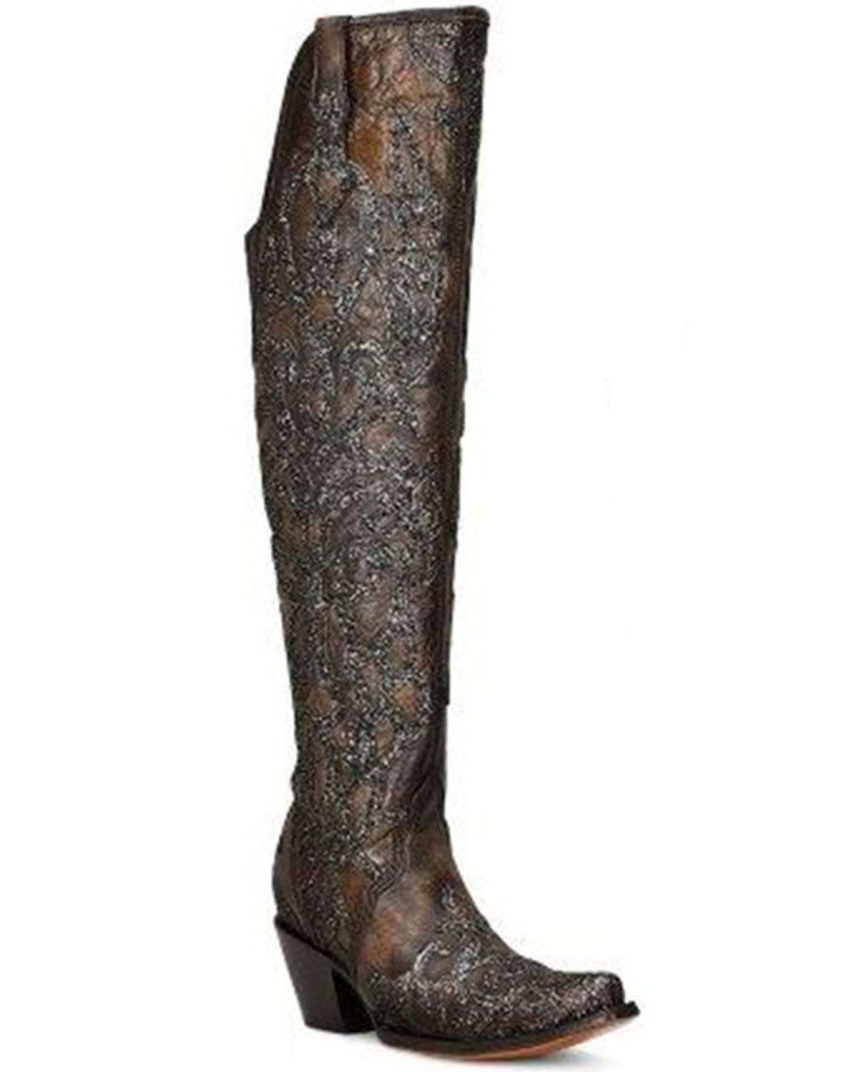 Black Glitter Overlay Western Tall Boots | Image