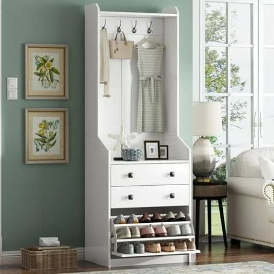 bellemave-narrow-hall-tree-entryway-coat-rack-entryway-bench-with-4-hanging-hooks-drawers-mudroom-be-1