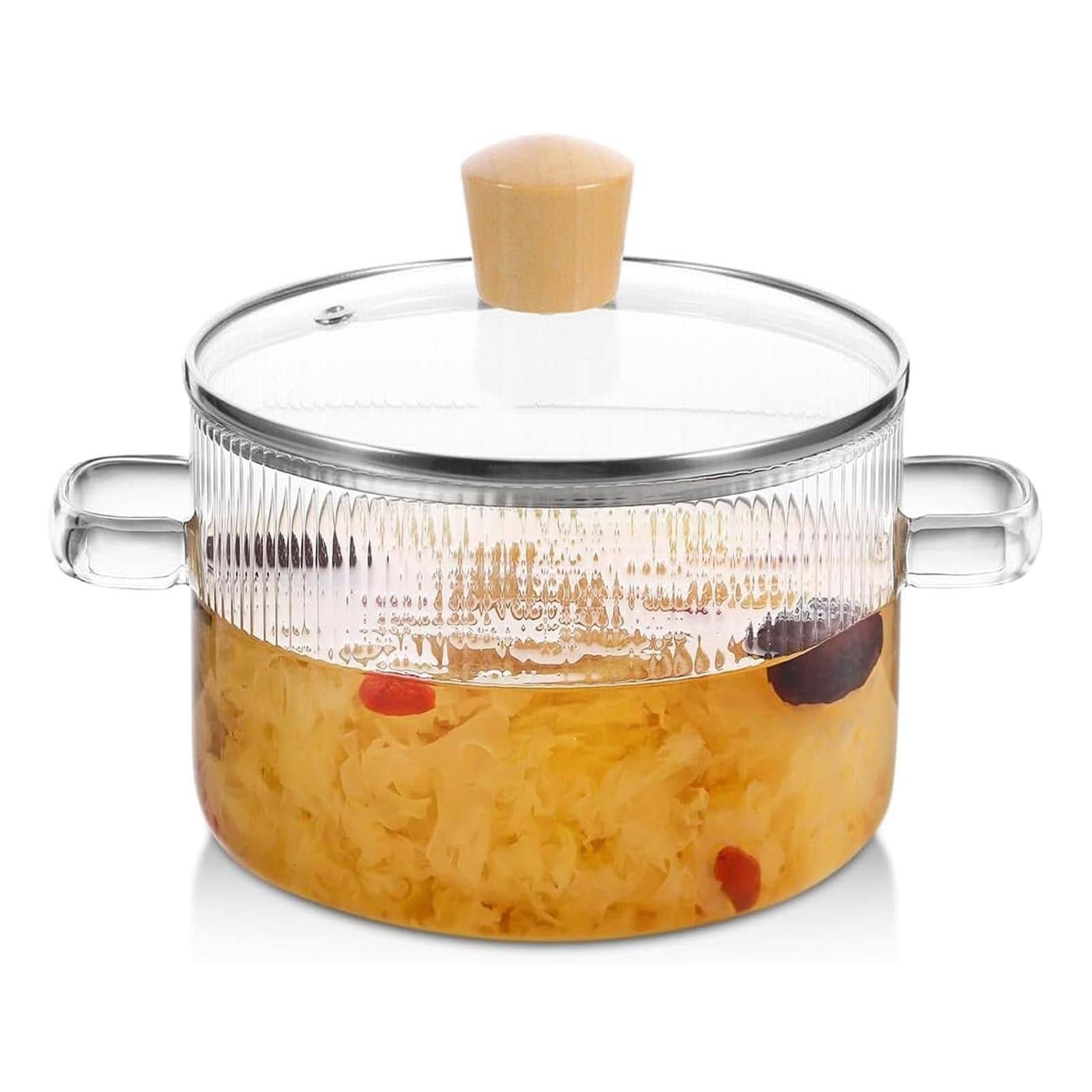 Versatile Ribbed Glass Cooking Pot with Lid | Image