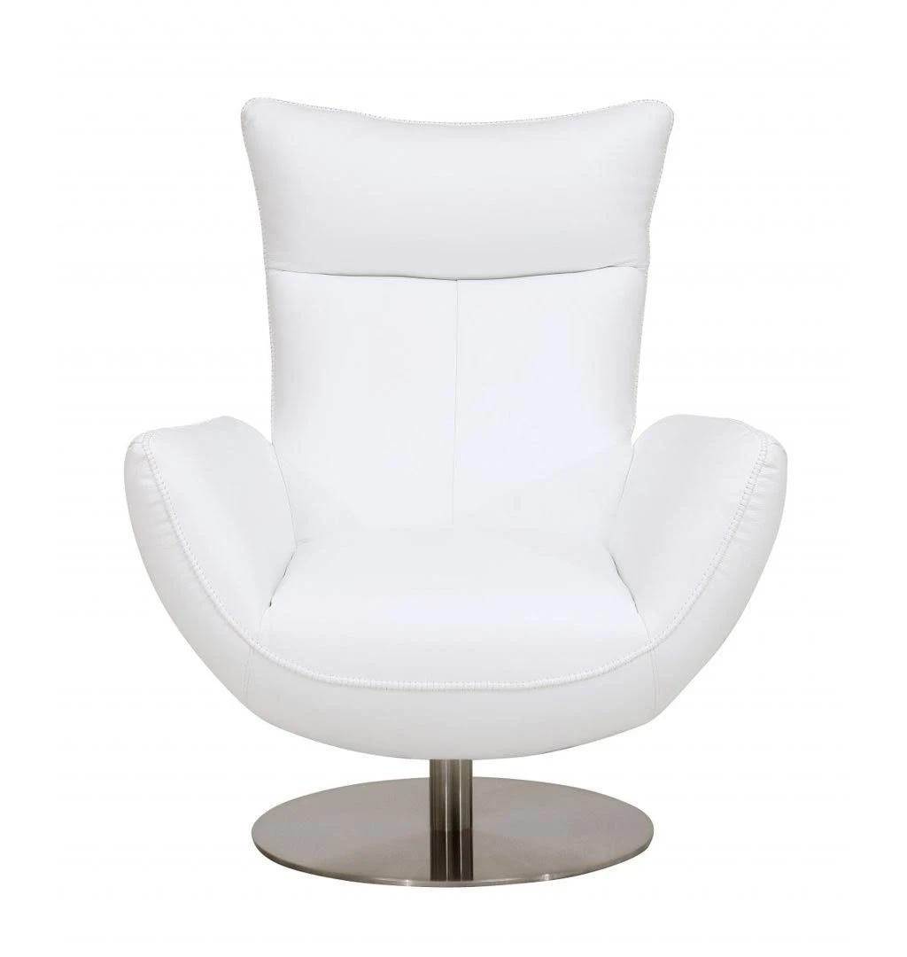 Swivel Lounge Chair with Flared Arms and Luxurious White Genuine Leather | Image