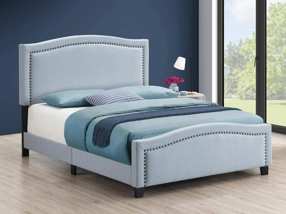 Gray Transitional Blue King Size Upholstered Panel Bed | Image