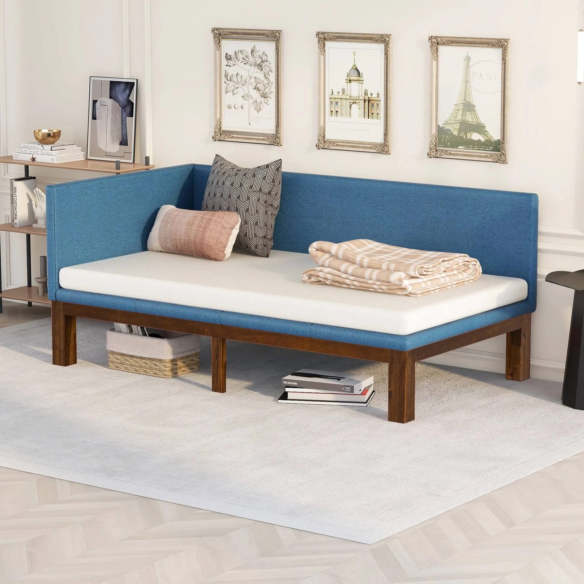 Classic Mid-Century Modern Daybed Couch with Linen Backrest | Image