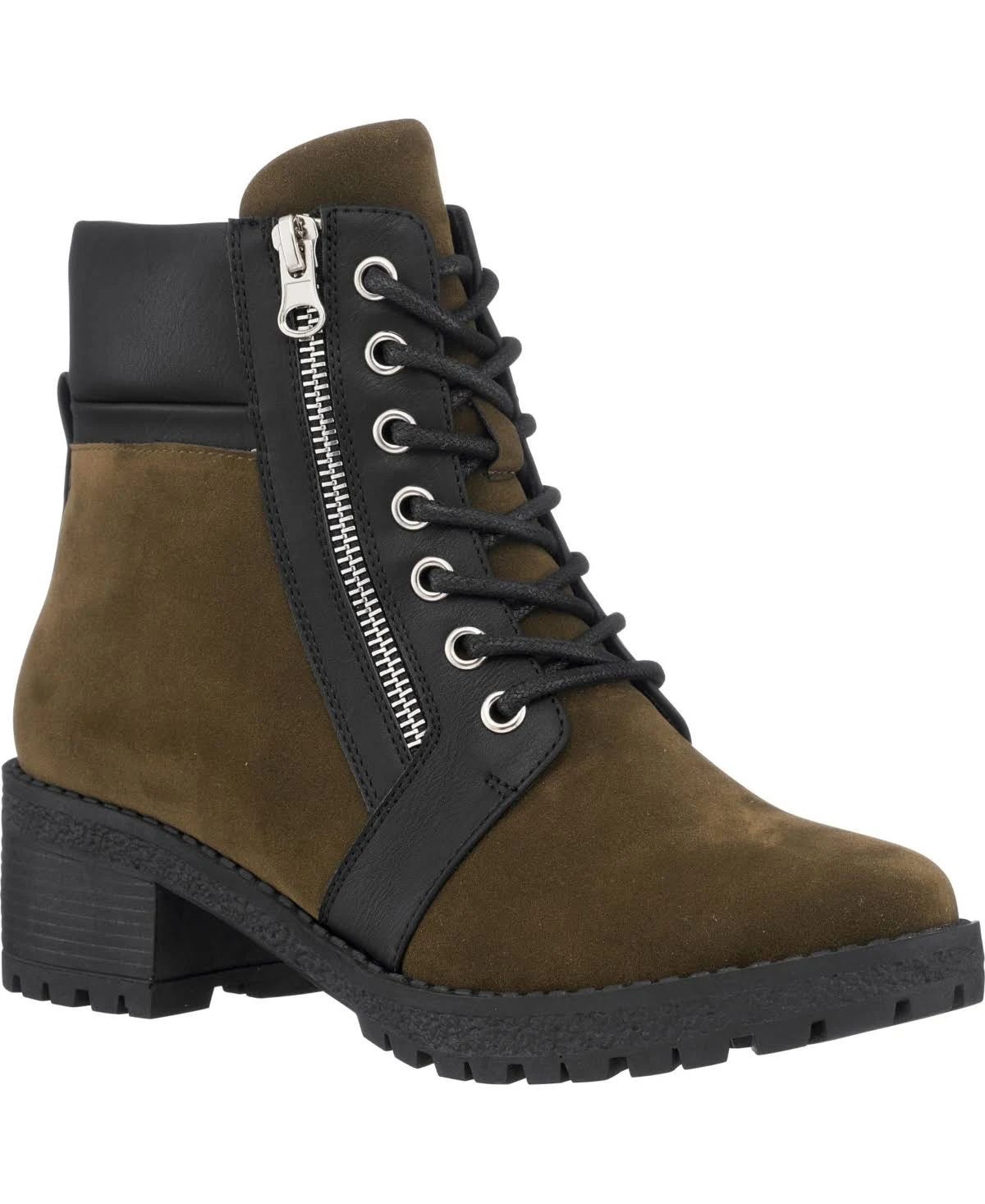 Trendy Taylor Lace-Up Booties in Olive Size 6 Medium | Image