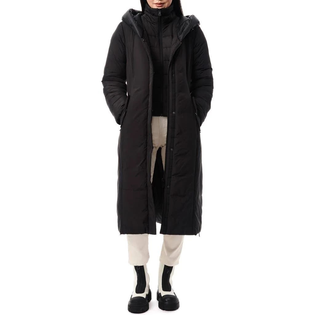 Shiny Hood Recycled Nylon Puffer Coat in Black | Image