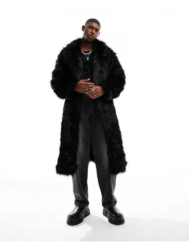 Black Oversized Faux Fur Longline Coat by ASOS DESIGN | Image