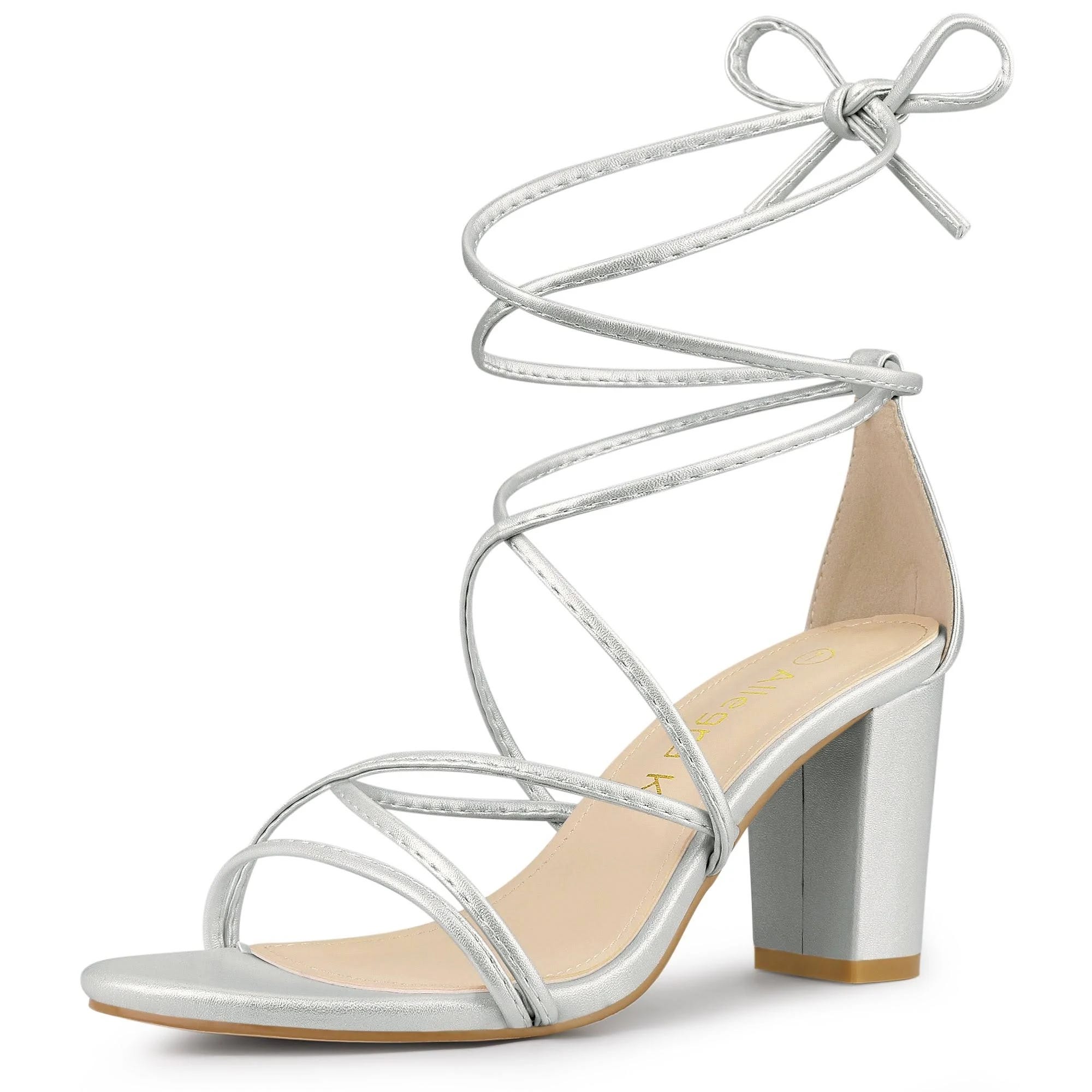 Silver Chunky Heel Strappy Sandals | Image